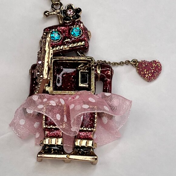BETSEY JOHNSON Terrific Tutus Robot Girl Pendant Necklace with Heart Charm Rare - Picture 5 of 7